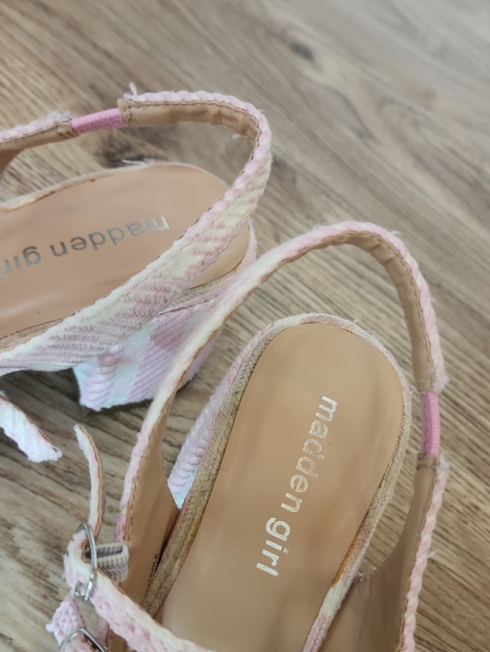 Madden Girl Doll Block Heel Slingback Pink White Woven Pattern Mary Jane Shoes - Picture 8 of 11